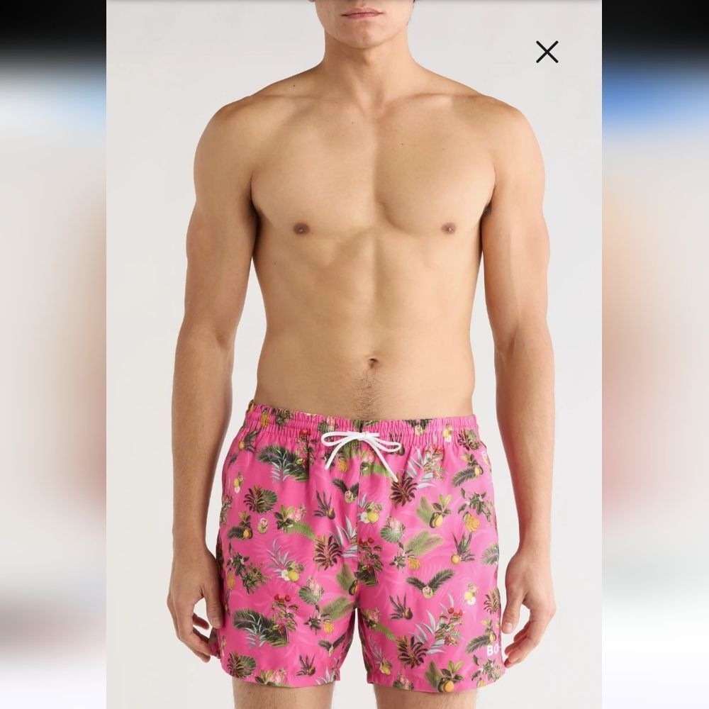 BOSS Piranha Swim Trunks Shorts Tropical Pink Size L